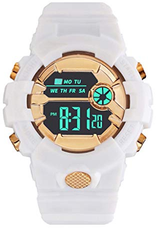 Digital klocka pojke gummi herrmode sport stoppur handled LCD datum herrklocka Gd100-1b, Vitt, En storlek