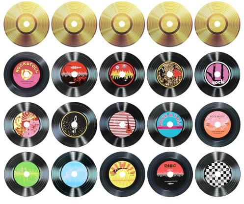 QUARKZMAN 20 Pcs 16 Diseños Discos De Vinilo Negro Y Dorado Estilo 2 | En Blanco, 5.5 Pulgadas, Portadas De álbum CD Falsas, Para Fiestas De Rock And Roll, Discos De Vinilo