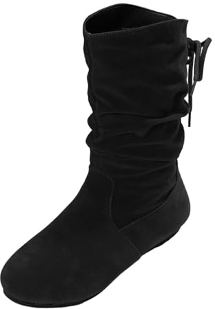 Générique Damstövlar platta vinterkängor snörning stövel slouchy plisserad stövel enfärgad stövlar casual bred stövel höst vinter sko rund tå stövel dam chic och bekväm, svart, 38 EU