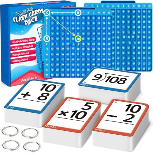Math Flash Cards + Math Board, Multiplication Flash Cards Times Table Chart, Math Manipulatives Division, Addition, Subtraction Math Games Toys For Kids, Learning For Home, Classroom, School
