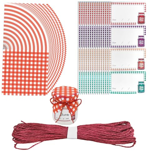 50PCS Jam Jar Labels, Jam Pot Covers and Jams Jar Covers and Labels with Red Vintage Paper Doilies for Canning, Homemade Preserves, DIY Decoration, Kitchen Party Crafts Creative Wrapping
