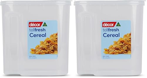 Décor Tellfresh Cereal Storage Dispenser | Large Airtight Container | Dishwasher Safe | 5L (Pack of 2)