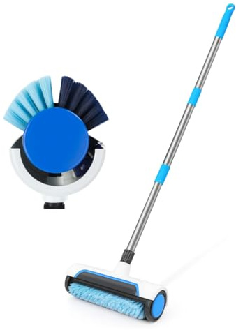 Rug & Carpet Cleaner Refresher Brush, Long Handle Manual Carpet Cleaning Tool, Dual Bristle Head, Blue, for Spills, Stains & Dirt