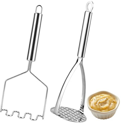 2 Pezzi Schiacciapatate Acciaio Inox, Schiaccia Patate in Acciaio Inox