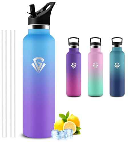 Botella Agua Acero Inoxidable- 1 litro- Botella Agua, A Prueba de Fugas, Cantimplora con Pajita, Cantimplora Gym, Mantiene 24H Frio/12H Calor, Termo para Deportiva, Cámping, Gimnasio, Running