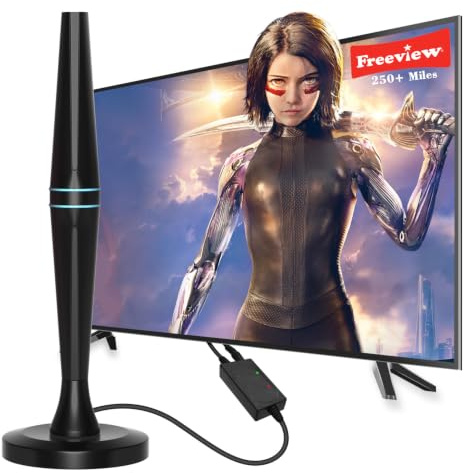TV Aerial - Indoor TV Aerial for Smart TV with Signal Booster - Digital Aerial for Freeview 680+ Miles Long Range Support 4K 1080P (Black)