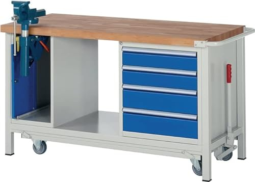 Werkbank mit Fahrgestell 8185, B1500xT700xH880mm, 4xSchublade-TA, 1xSSK