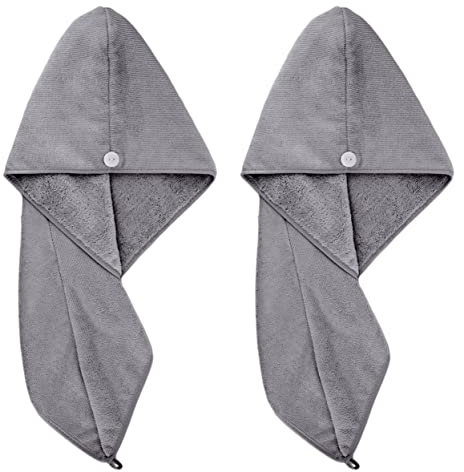 Polyte - Toalla Turbante para el Pelo - Microfibra - Gris Oscuro - 31 x 71 cm - Pack de 2