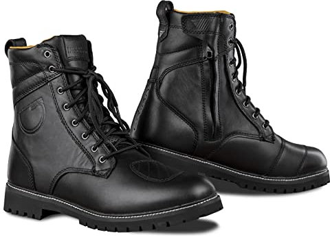 SHIMA Thomson, Zapatos Moto Hombre | Reforzados Zapatos Moto de Cuero, Soporte para el Tobillo, Suela Antideslizante, Mango de Cambio de Marchas (Negro, 42 eu)