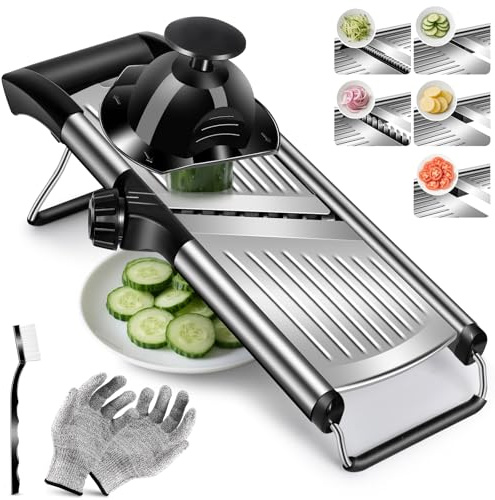 Masthome Mandoline Food Slicer Adjustable Thickness for Cheese Fruits Vegetables Stainless Steel Food Cutter Slicer Dicer with Extra Brush and Blade Guard for Kitchen