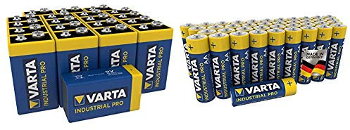 Varta Pila alcalina de 9 V Industrial, Pilas alcalinas 6LR61 - Paquete de 20 Unidades + Pila AA Mignon Industrial, Pilas alcalinas LR6, Paquete 40 Unidades, «Made in Germany», Embalaje ecológico