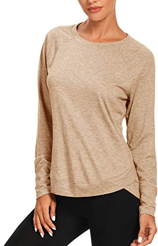 Long Sleeve Workout Tops for Women for Women Yoga Shirts Light Khaki XL