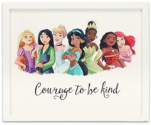 Disney Princess Courage to Be Kind, gerahmtes Holzbild, niedliches Prinzessinnen-Bild mit Rapunzel, Aschenputtel, Arielle und mehr