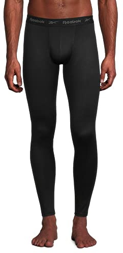 Reebok Men's Johny Lounge Pants | Cotton Base Layer Bottoms for Men, Moisture Wicking & Comfortable Gym Pants |Black, L