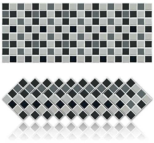 20 Pcs Adesivi per Piastrelle,Antiolio Impermeabile PVC Autoadesivo Decorazione,Stile Mosaico Cucina Adesivi per Piastrelle per Bagno - Design a Quadri Grigio Bianco e Nero (20x20cm)