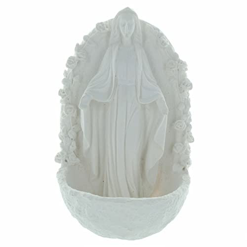 Palais du Rosaire Bénitier de la Vierge Miraculeuse en résine blanche 14cm - Bénitier - Culte Chrétien en Résine