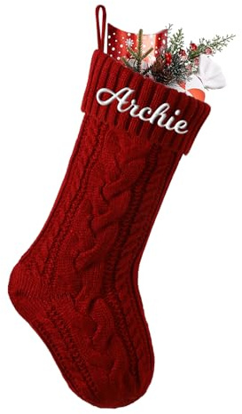 Cysincos Weihnachtsstrumpf Personalisiert Name 46cm große gestrickte Christmas Stockings Nikolausstrumpf hängende Familie Weihnachtsstrümpfe für Party Weihnachten Deko, Rot