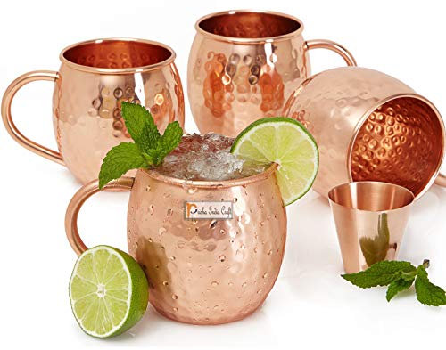 Aakrati India Craft Kupfer-Becher für Moskauer Pantoletten, 520 ml, 100 % reines Kupfer, Moscow Mule Cup, Kupferbecher, Cocktailbecher von Aakrati India Craft, 4 Stück