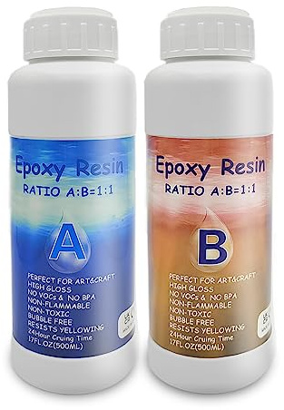 CHTAWJ epoxiharts med härdare 1000 ml, 32 oz professionell kvalitet glasklar luktsvagt epoxiharts lim för trä, konstnärliga skapelser, restaurering, väggplattor, konst, hantverk