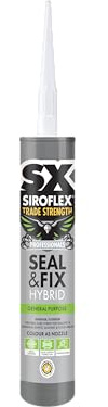 Siroflex SX Trade Strength Seal and Fix, A Universal Adhesive and Sealant Based on Hybrid Technology for Both Interior and Exterior Applications, Size 290ml, Colour White | Interior & Exterior Use, Paintable Finish, UV Weather & Water Resistant