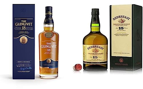 THE GLENLIVET 18 ans Whisky Ecossais Single Malt - 40%, 70cl & REDBREAST - 15 ans Single Pot Still - Single Pot Still Whiskey - 46% Alcool - Origine : Irlande - Bouteille 70 cl
