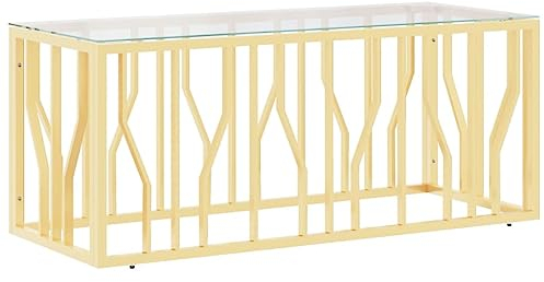 vidaXL Couchtisch, Beistelltisch Glas-Tischplatte, Wohnzimmertisch Rostbeständig, Sofatisch Kaffetisch Wohnzimmer, Modern, Edelstahl Glas Golden