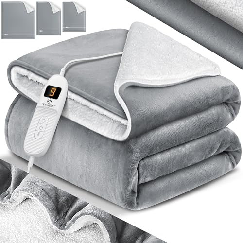 KESSER® Couverture chauffante en Polaire Sherpa Double Face avec minuterie et arrêt Automatique | Couverture Douillette | 9 Niveaux de température | Lavable jusqu'à 40°C | Affichage numérique