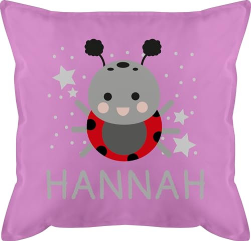 Geschenk mit Namen personalisiert by Shirtracer Kissen 50x50 - Marienkäfer Bild und Dein Name - 50 x 50 cm - Pink - personalisiertes Kinder personalisierte Junge Kindergarten Kind