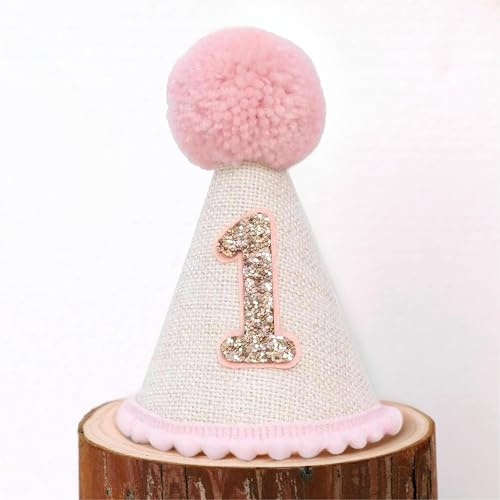 Ereniko Boho 1st Birthday Hat Decorations for Baby Girls Boys Handmade Natural Outfit First Birthday Party Hat Pink