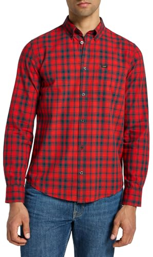 Lee Lee Button Down Camiseta para Hombre, Rojo (Red), S