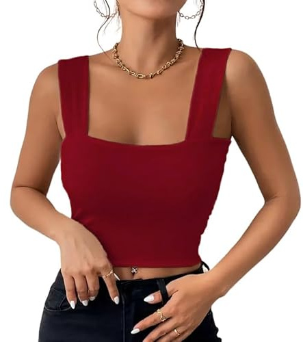 Haibang Camiseta sin Mangas Mujer Verano Sexy Crop Top Ajustado Cuello Cuadrado Camisetas Tirantes Elegantes Tank Tops Básica Chalecos Top Lencero Doble Forro Moda Casual Streetwear