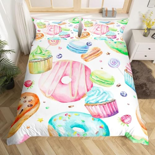 Set Copripiumino Matrimoniale 260x240 Ciambella Biancheria da Letto in Morbida Microfibra Stampa 3D Ragazzo Ragazza Copripiumini con Cerniera + 2 Federe, F7823