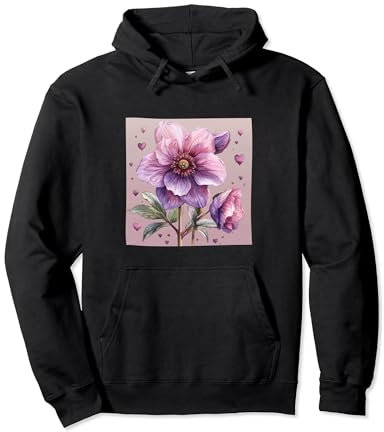 Motif fleur d'hellébore avec cœurs autour de style bohème Sweat à Capuche
