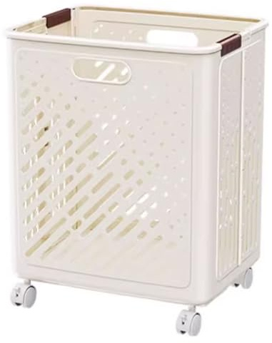 Wäschewagen Mit Rollen Hergestellt Aus PP-Material Schmutzwäschebehälter Schmal Atmungsaktives Design Faltbare Wäschekörbe (Gelb Weiß, Zwei Größen)(White,38 * 30 * 50CM)