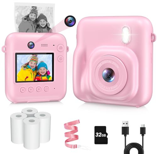 Kinderkamera Sofortbildkamera mit Dual-Kamera,48MP Sofortbildkamera Kinder mit 32GB Karte & 4*Druckpapier, 1080P Digitalkamera Kinder,Geschenke für für 4,5,6,7,8,9,10 Jahre altes Mädchen