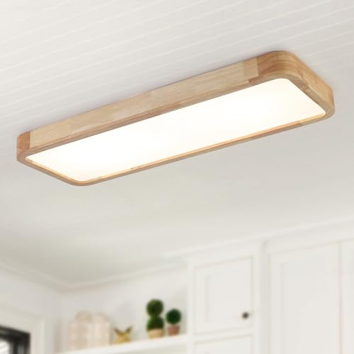 Schindora LED Deckenleuchte Holz,80 * 30Cm Modern Deckenlampe 36W KüChe Lampe,Dimmbar Mit Steuerung,Groß Deckenlampe Wohnzimmer FüR Schlafzimmer BüRo