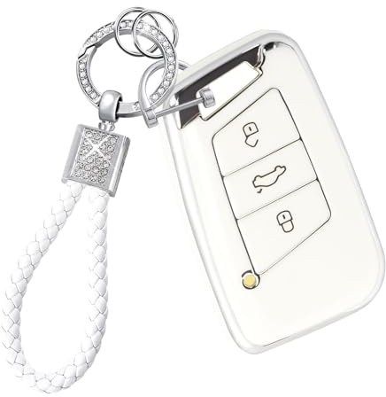 Teenpull Schlüsselhülle mit Schlüsselanhänger Passt für VW Passat B8 Tiguan, SEAT, Skoda Kodiaq Autoschlüssel hülle mit Bling Schlüsselanhänger Auto Zubehör