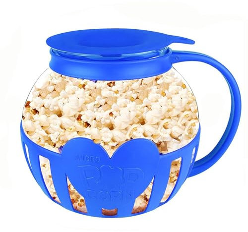 Popcorn Maker, Mikrowellen Popcorn Maker,Borosilikatglas Popcorn Mikrowelle, Spülmaschinenfest, für Versammlungen, Partys, Picknicks, Blau