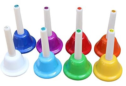 VICASKY 8 Stück Buntes Schulhandglocken Für Kinder Metall Mit Kunststoffgriff Lauter Klang Pädagogisches Schlaginstrument Für Klassenzimmer Und Schule