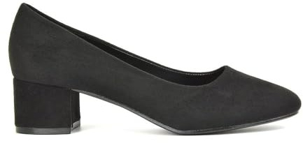 Women's Low Heel Court Shoes Ladies Slip On Formal Office Evening Party Bridal Block Heeled Black Faux Suede Shoes Size 5