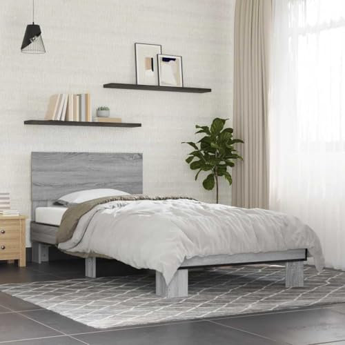 MOBCANT Bettgestell, Tagesbett Betten Seniorenbett Futonbett Geeignet für Wohnungen Hotel Gästezimmer Schulen Grau Sonoma 75x190 cm Holzwerkstoff und Metall
