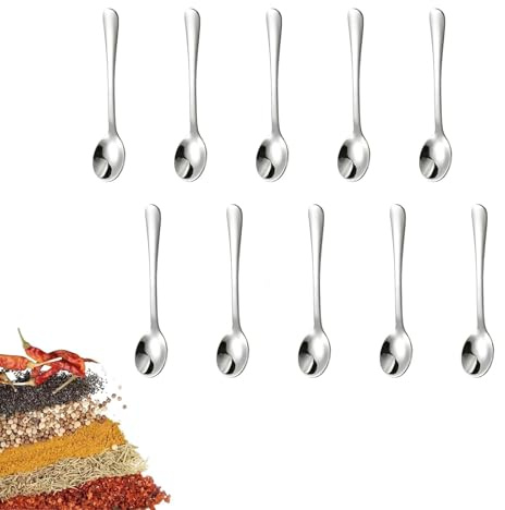 10 PCS Mini Spoons 304 Stainless Steel Tiny Teaspoons for Salt Sugar Spices Honey and Coffee Use in Kitchen or Table Serving 7.5cm