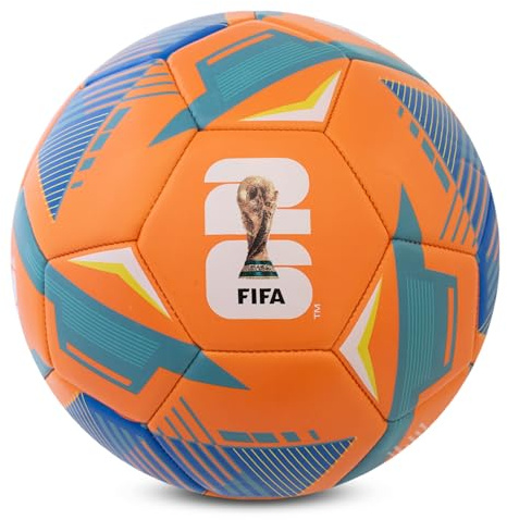 Hy-Pro officiellt licensierad FWC26 storlek 5 reflexfotboll – träningsboll med trofédesign och värdnations-grafik, fotbollsgåvor för pojkar – FIFA World Cup 2026 design, orange