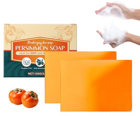 Clawrex Presimmon tvål, 2 stycken naturlig Kaki-tvål, Kaki-tvål för män och kvinnor, avlägsnar kroppslukt, djuprengöring