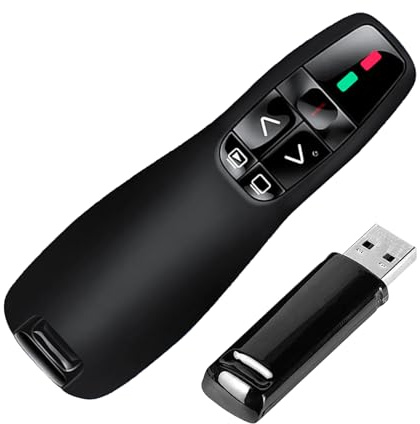 1PCS Presentation Clicker Pointer,Wireless Presentation Remote RF 2.4GHz 15-Meter Operating Range, 6 Buttons, Intuitive Slideshow Control, Battery Indicator for Mac, Laptop(Black)