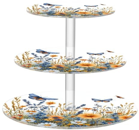 Blueangle 3-Tier Round Cupcake Stand – Colorful Herbs and Flowers Acrylic Dessert Tower, Non-Slip Tiered Dessert Stand for Baby Shower, Birthday, Wedding Party （592）