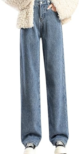 Generisch Pantaloni invernali da donna in jeans, pantaloni termici da donna lunghi, jeans con fodera, pantaloni da tempo libero da donna a vita alta, pantaloni da trekking da donna, pantaloni dritti