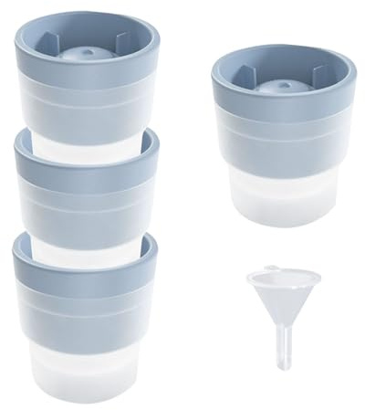 Samuelworld Confezione da 4 stampi in silicone per sfere di ghiaccio, 6,1 cm, per whisky, cocktail e bevande fredde, resistenti alle perdite, facili da rilasciare, con mini imbuto (blu)