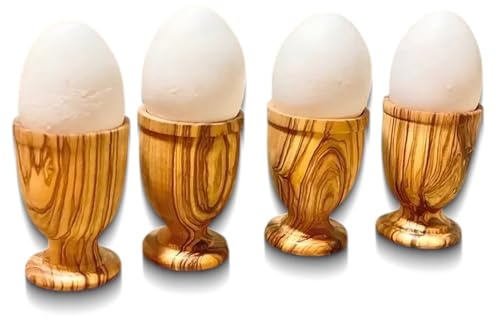 Stilux® Premium 4er Set Eierbecher aus Olivenholz, handgefertigte Eierbehälter/Eierständer, bruchsicher & stilvoll, edles Frühstücks- & Küchenaccessoire aus nachhaltigem Holz