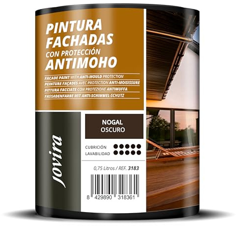 JOVIRA PINTURAS PINTURA FACHADAS ANTIMOHO. Repelente al agua, impermeable y anti fisuras. (750 Mililitros, Nogal Oscuro)
